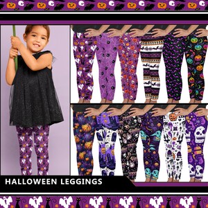 NEW Tween Kids LulaRoe Halloween Leggings Black with Purple Skulls