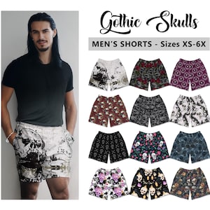 Men&#39;s Gothic Skulls Athletic Shorts #1 - Skulls Red Roses Goth Horror Dark Halloween Scary Alternative Workout Party Fun Gift