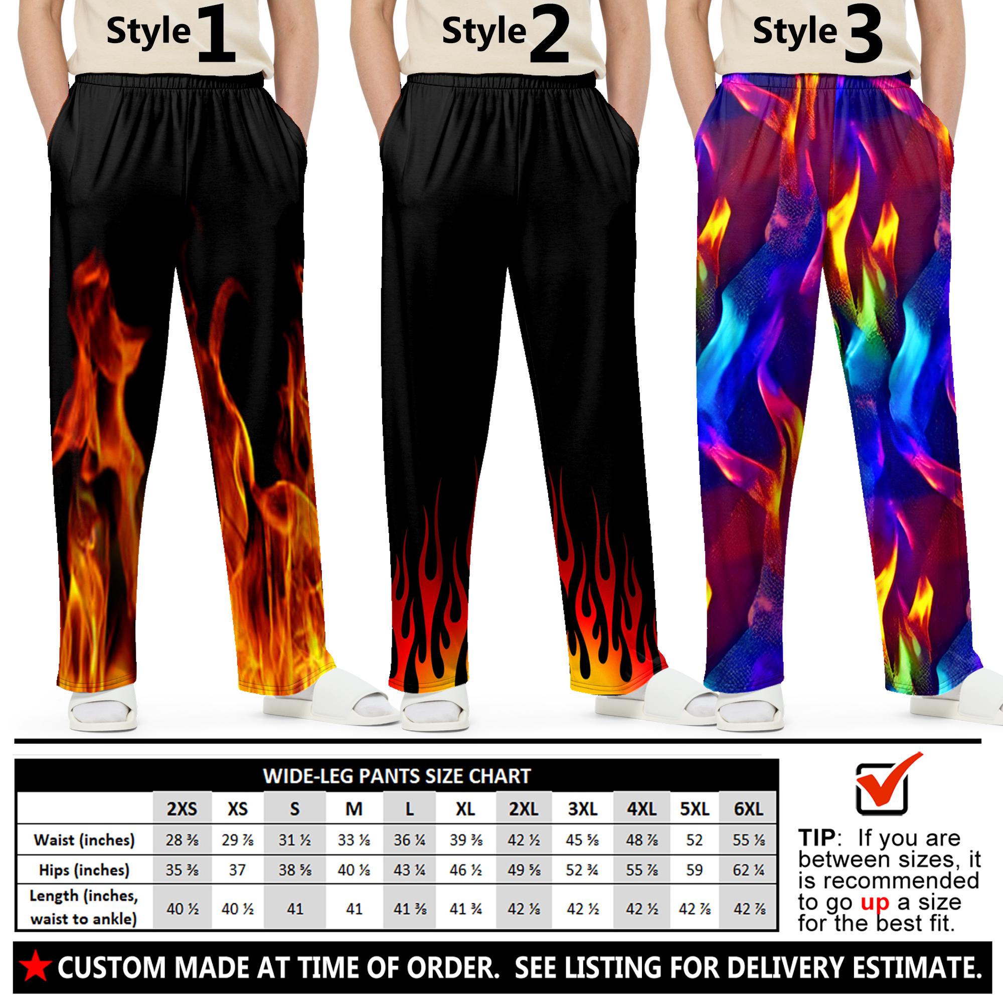 Men's Fire Flames Pants #1 - Wide Leg Pants - Fiery Flaming Pants