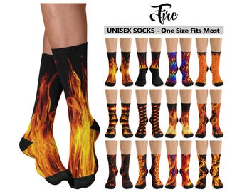 Fire Flames Crew Socks #1 - Unisex - Premium Quality - Fiery Flaming Flames Firefighter Fireman Girl on Fire Vulcano Hot Fun Footwear Gift