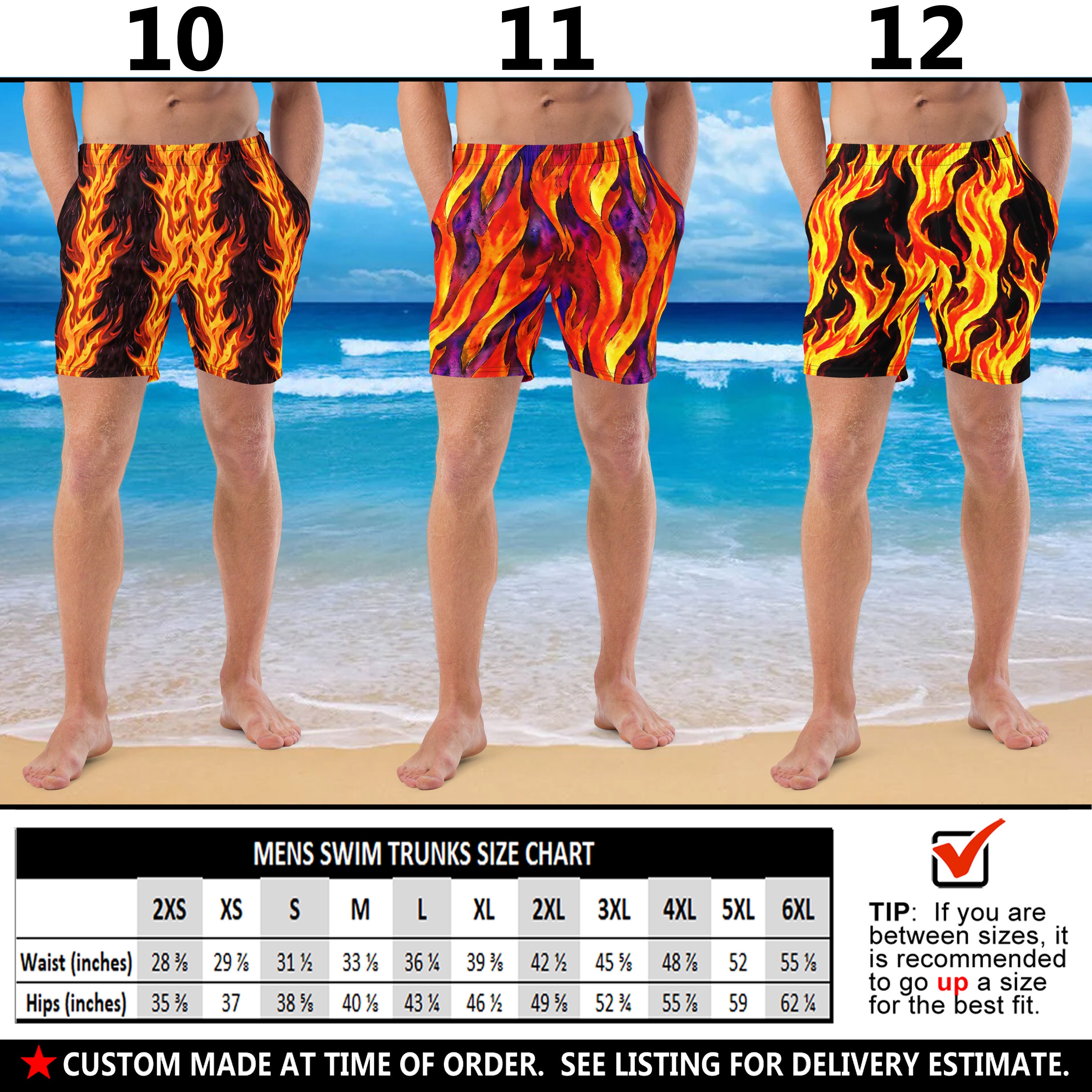 Men's Fire Flames Swim Trunks #1 Fiery Flaming Flames