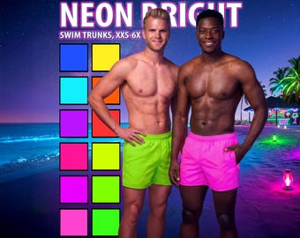Neon Swim Trunks Men – Fuchsia Lime Hot Pink Glow Party Shorts #1