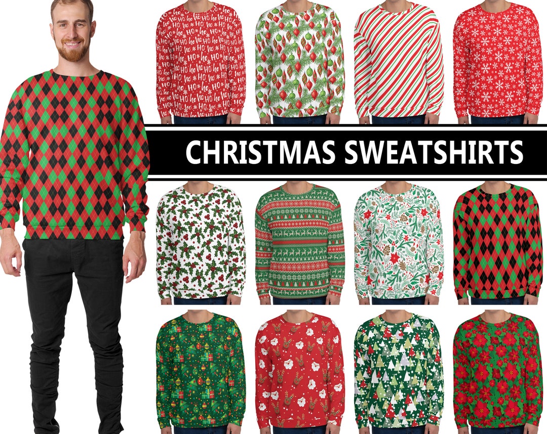 Mens Christmas Sweatshirt 1 Unisex Shirt Santa Candy Cane Ornament Tree Mens Christmas Sweatshirt