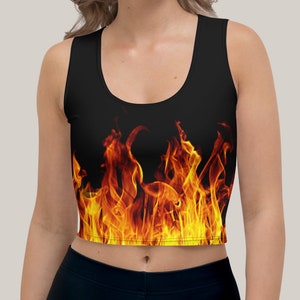 Crop Top - Fire #1 - Girl on Fire Fiery Flaming Flames Firefighter Hot Volcano Fun Party Womens Outfit Streetwear Activewear Gift