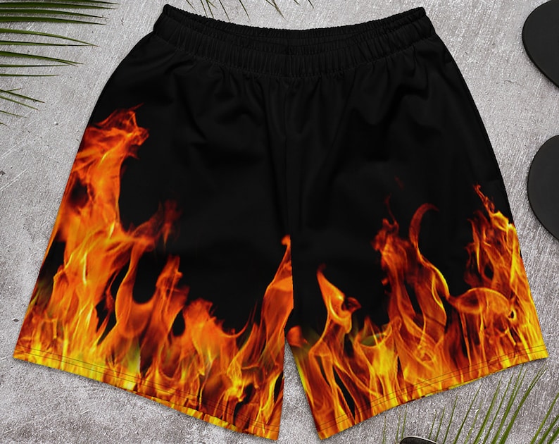 Mens Athletic Shorts - Fire #1 - Fiery Flaming Flames Hot Volcano Fun Festive Party Outfit Gift 