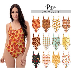 Women&#39;s Pizza Swimsuit #1 - One Piece Tank Swimsuit - Bathing Suit Italy Food Italian Pepperoni Cheese Pizza Halloween Costume Swimwear Gift