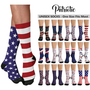 Patriotic America Crew Socks #1 - Unisex - Premium Quality - American Flag Patriotic 4th of July Memorial Day USA Fun Footwear Gifts