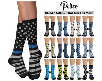 Police Crew Socks #1 - Unisex - Premium Quality - K9 Officer Thin Blue Line American Flag Officer Cop Law Enforcement Dog Fun Footwear Gift