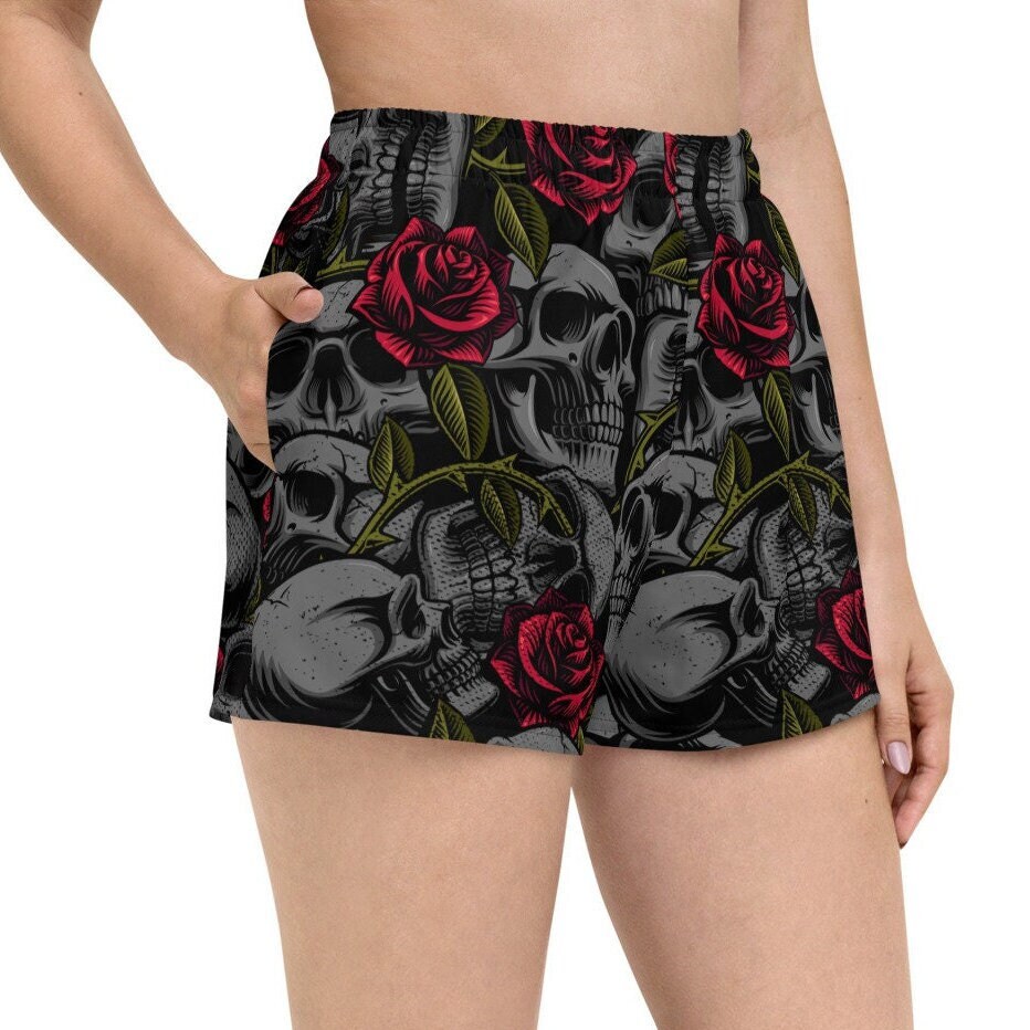 Skull Hand Print Short Sleeve Top And Skeleton Shorts Loungewear Set,xl