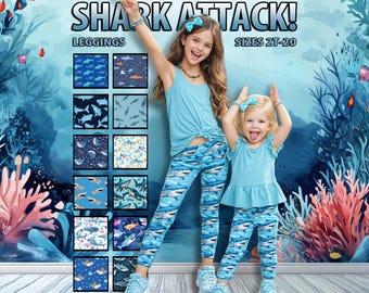 Kids Shark Print Leggings #1 - Ocean Sea Life Girls Pants