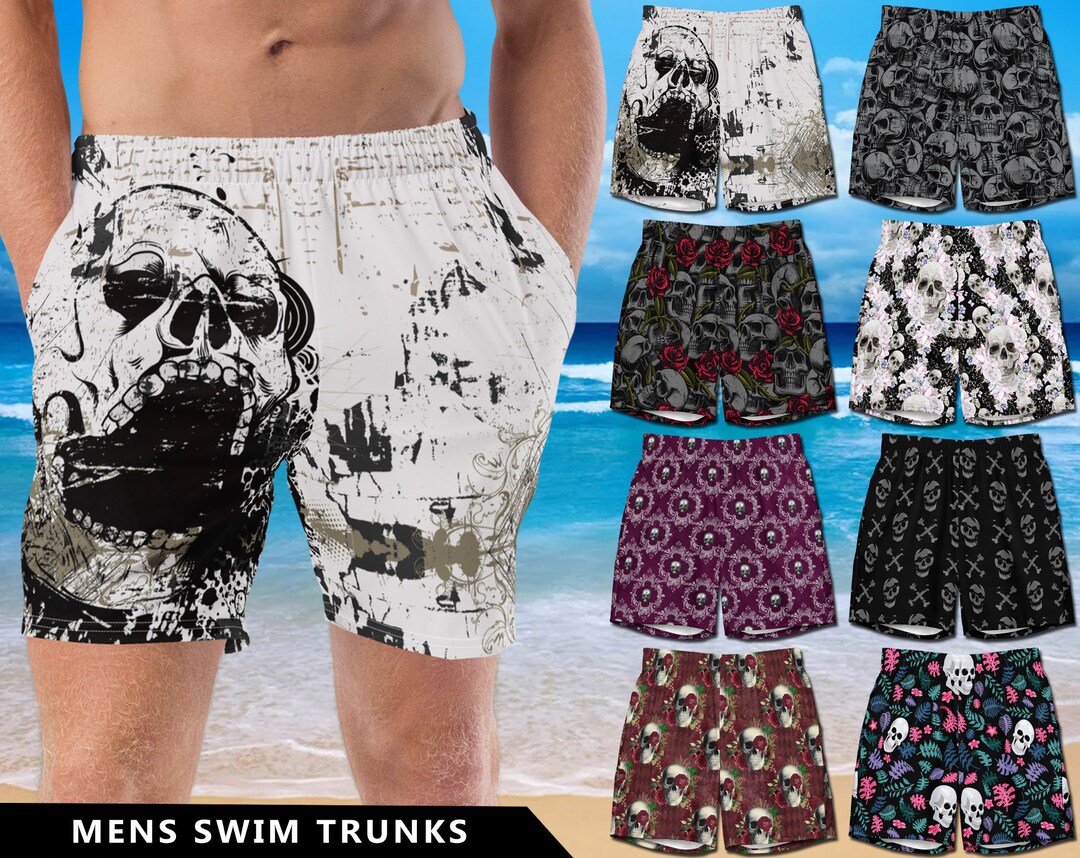 Gothic Skulls Roses Mens Swim Trunks 1 Gothic Dark Horror Etsy