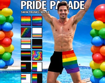 Men’s Pride Swim Trunks – Rainbow Gay Pride Board Shorts #1