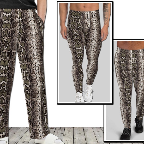 Mens Pants - Snakeskin #1 - Athletic Leggings Joggers Animal Print Wild Snake Skin Pattern 80s 90s Rock Star Fashion Gift