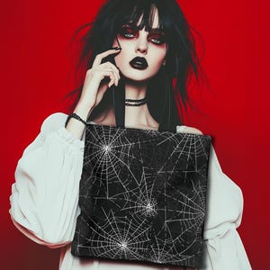 Gothic Spider Web Tote Bag #3, Dark Aesthetic Bag, Spiderweb Print Tote, Edgy Canvas Bag, Macabre Fashion Accessory, Spooky Reusable Bag