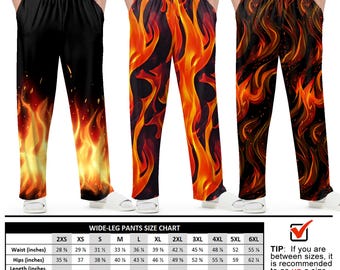 Men's Fire Flames Pants #1 - Wide Leg Pants - Fiery Flaming Pants