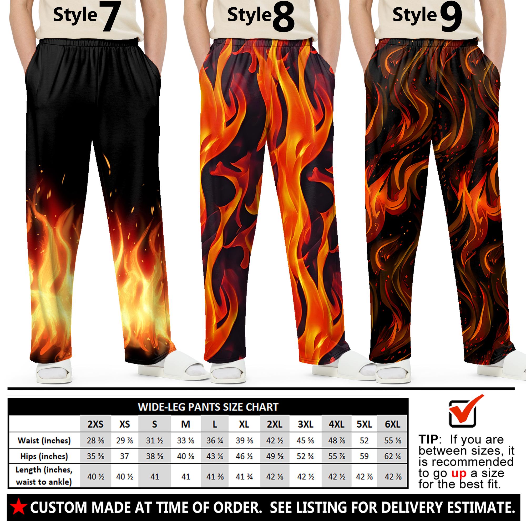 Men's Fire Flames Pants #1 - Wide Leg Pants - Fiery Flaming Pants