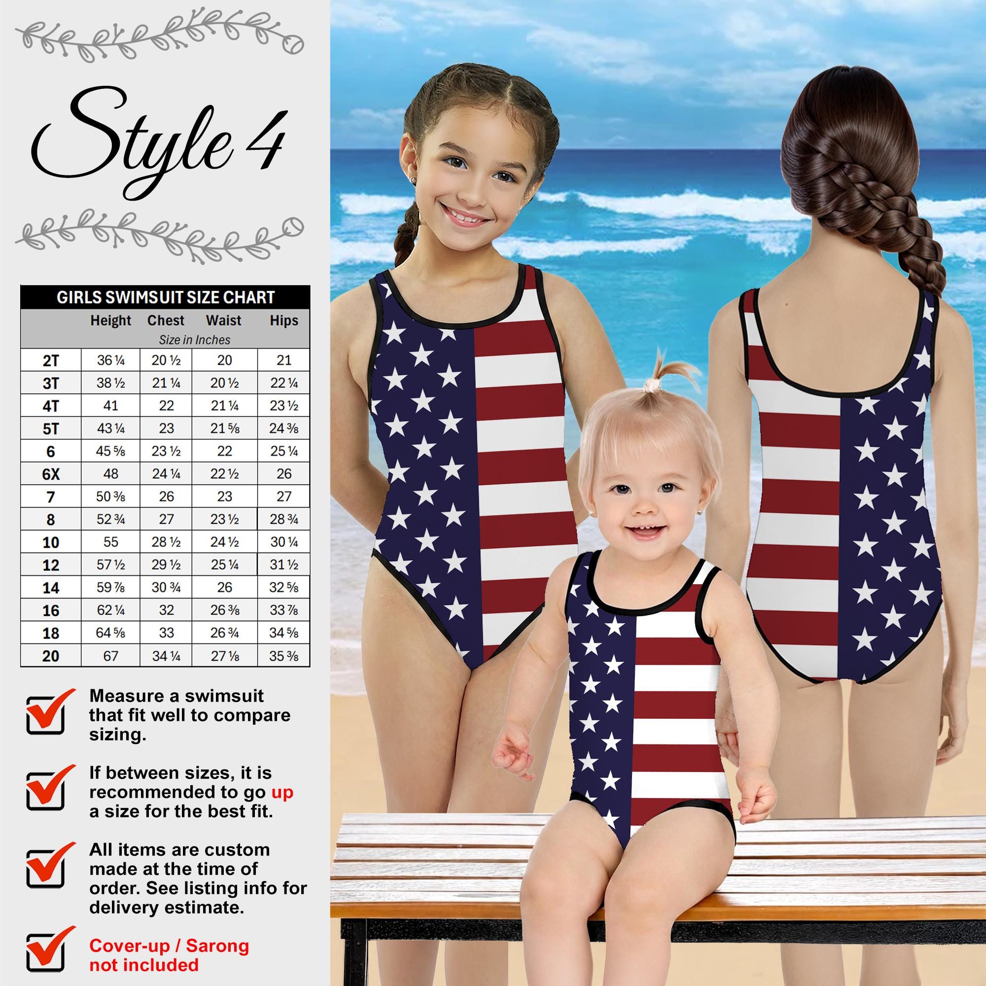 Girls Patriotic Swimsuit - Kids American Flag 4th of July One Piece #1