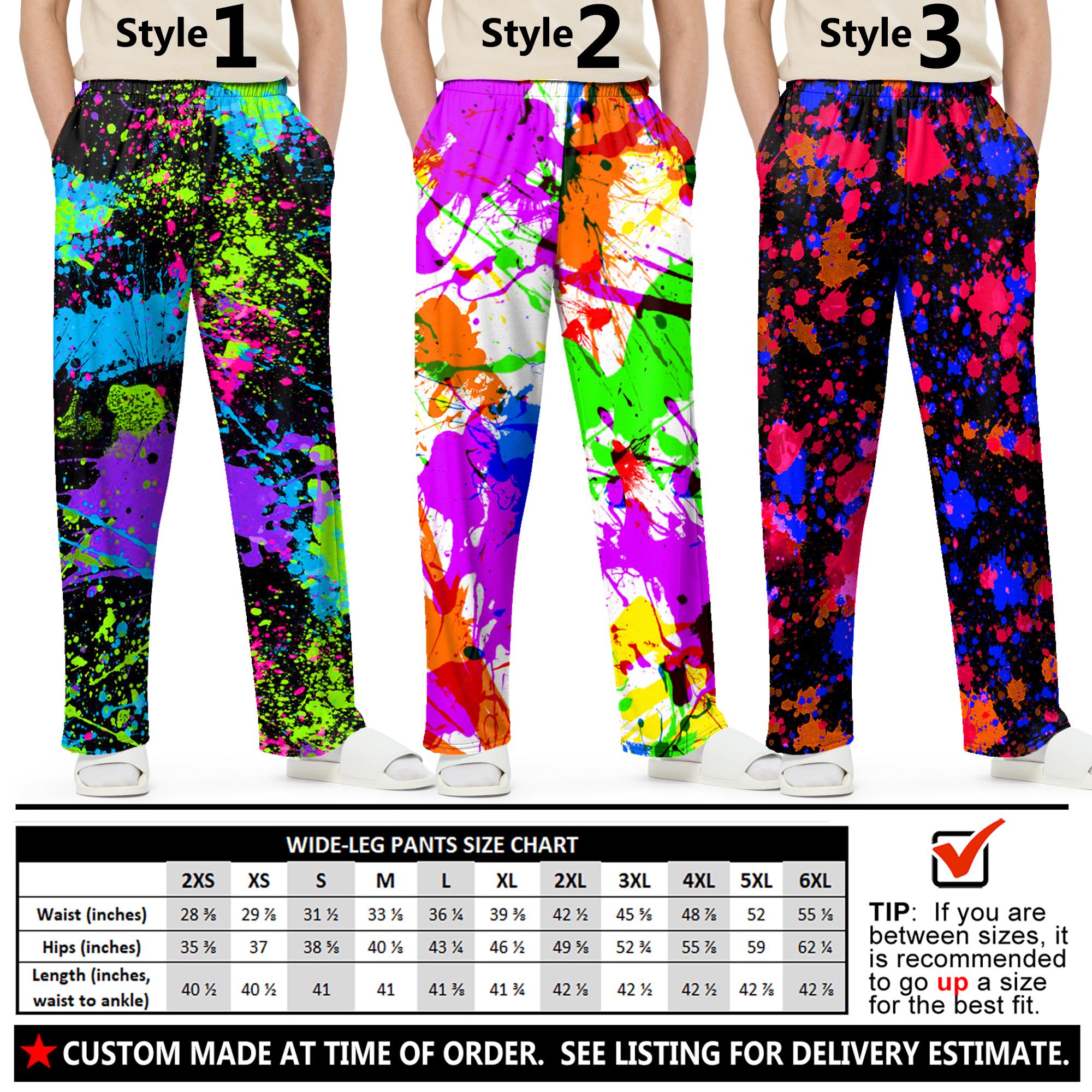 Men's Retro Neon Splatter Paint Pants #1 - Wide Leg Pants - Neon