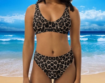 Leopard #1 - High Waisted Bikini - Animal Print Big Jungle Cat Spots Wild Retro 70s 80s 90s Hot  Summer Fashion Gift