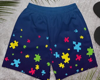 Mens Athletic Shorts - Autism #1 - Puzzle Piece Light it up Blue Autistic Love Pride Awareness Fashion Activewear Workout Gift