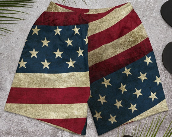Mens Athletic Shorts USA 1 Vintage American Flag Patriotic 4th of
