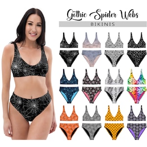 Gothic Spider Web Bikinis #2 - High Waisted Bikini - Bathing Suit Spider Web Gothic Goth Scary Horror Halloween Dark Summer Fashion Gift