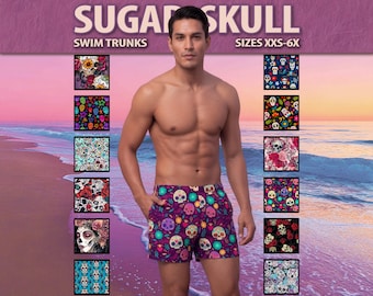 Sugar Skull Mens Swim Trunks - Dia de los Muertos Board Shorts #1