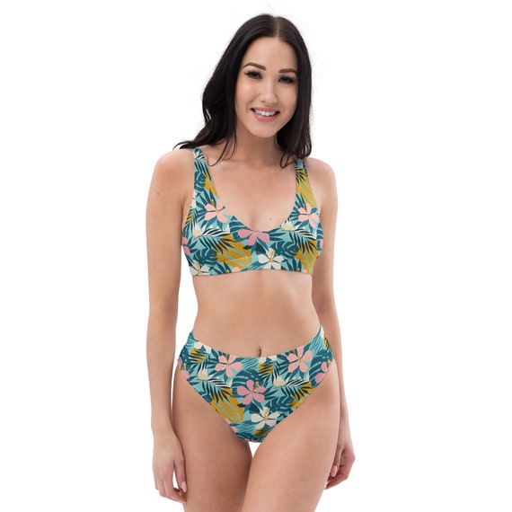 Women's Mid Waisted Bikini Swimsuit Floral Back Hook Bathing Suit -cupshe -  Green-xl : Target