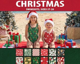 Girls Christmas Swimsuit - Kids Santa Holly One Piece Bathing Suit #1