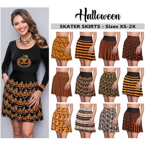 Halloween Skater Skirt #1 Costume Party Skirt, Pumpkin Skirt, Scary Fun Fashion Skirt,  Gothic Skater Skirt,  Orange Black, Circle Skirt