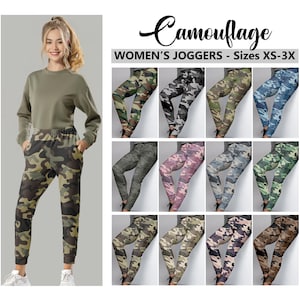 Women&#39;s Camouflage Joggers #1 - Slim fit - Camo Joggers, Army Green Desert Brown Sweat Pants, Military Inspired Gym Clothes, Streetwear Gift