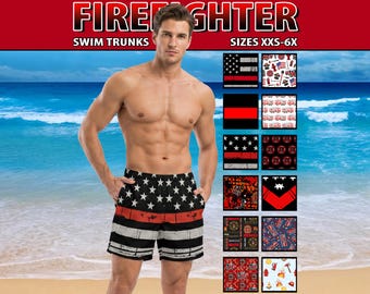 Mens Firefighter Swim Trunks – Thin Red Line Board Shorts #1