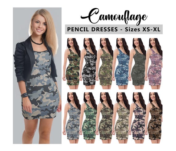 Camouflage Pencil Dress #1 - Camo Dress, Army Green Desert Brown Streetwear  Fashion Outfit Bodycon Pencil Dress, Tank Dress, Bodycon Gift - Etsy