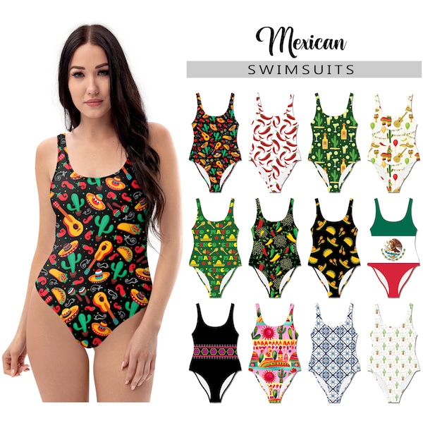 Women's Mexican Swimsuit #1 - One Piece Tank Swimsuit - Bathing Suit Cinco De Mayo Mexico Chile Pepper Guitar Taco Party Fiesta Swimwear