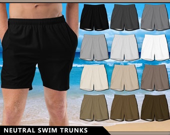 Men's Neutral Colors Swim Trunks #1 -  Basic Solid Colors Black White Gray Tan Taupe Brown Swimwear Bathing Suit Fashion Beach Gift