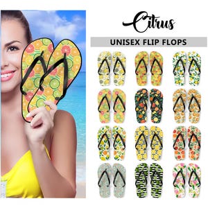 Citrus Fruit Unisex Flip Flops #1 - Retro Groovy Lemons Limes Oranges 60s 70s 80s 90s Summer Beach Party Fun Footwear Gift
