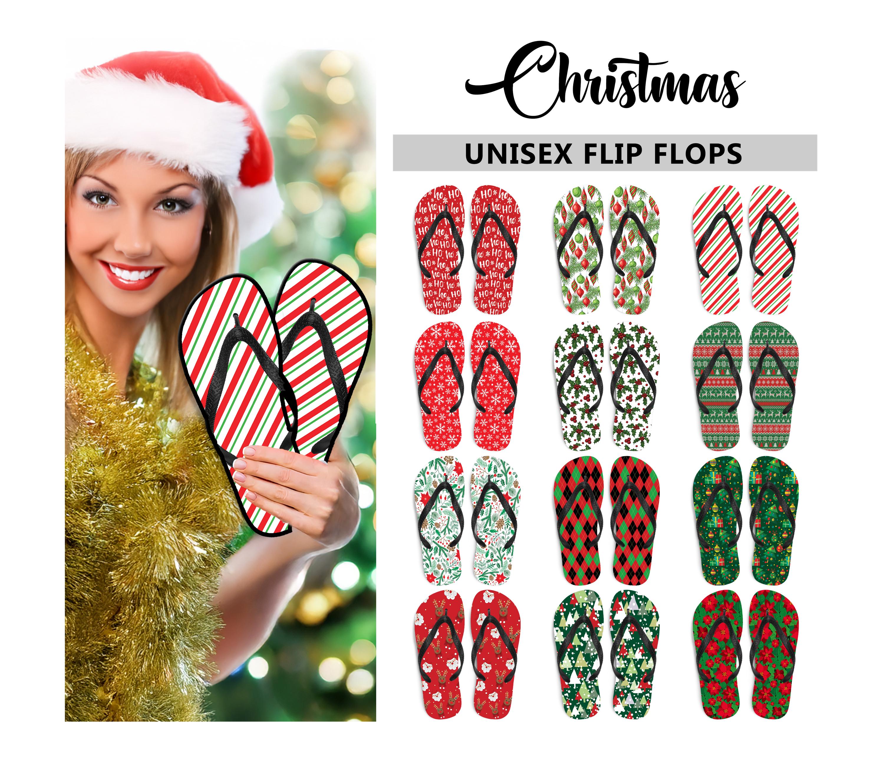 Unisex Santa Candy Cane Flip Flops