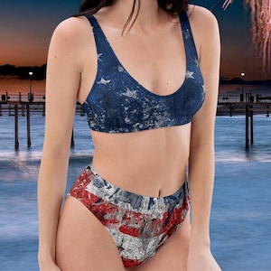 American Flag Bikini Top/american Flag High Neck Halter Bikini Top
