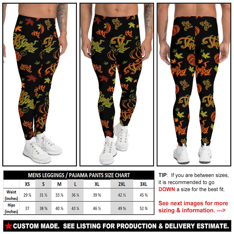 THANKSGIVING 4a - See Estimated Delivery Happy Turkey Day Autumn Fall Pumpkin Party gift Mens Athletic Leggings Pajama Pants Joggers