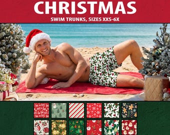 Men's Christmas Swim Trunks - Santa Snowflake Holiday Shorts #1