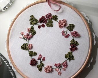 Silk ribbon embroidery hoop art