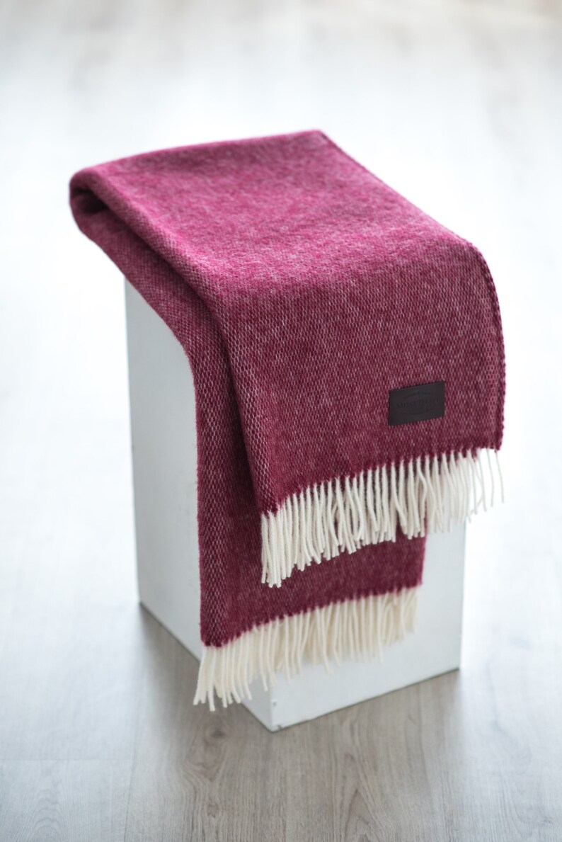 Blanket Throw Wool Bedding Sofa Throw Dark Red Blanket Wool Etsy