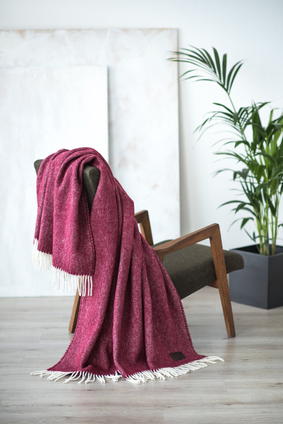 Blanket Throw Wool Bedding Sofa Throw Dark Red Blanket Wool Etsy