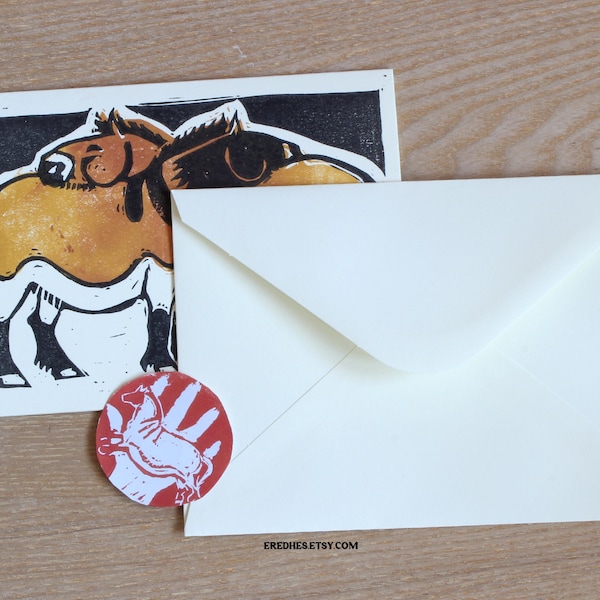 Lascaux Cave Art Inspired Lino Print Greetings Cards | Blank on the inside | A6 | Horse Bison Aurochs