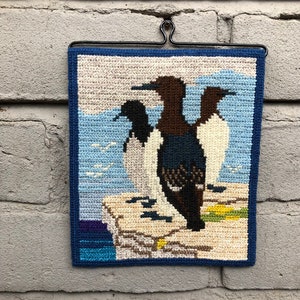 Vintage Embroidered Scandinavian Decorative Tapestry / Wall Hanging - Birds - Twist Stitch Swedish Embroidery  / Hand Made Home Decor