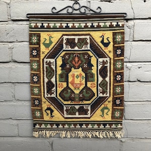 Vintage Woven Scandinavian Decorative Tapestry / Wall Hanging - Folk Art - Swedish Flat Weaving - Flemish or Rollakan / Hand Made Home Decor