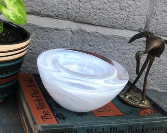 Swedish White Swirl Glass Candle Holder - Atoll -Designed by Anna Ehrner for Kosta Boda, Sweden -Holds A Votive or Tea Light