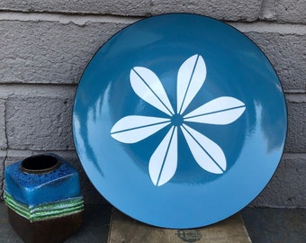 Vintage Cathrineholm van Noorwegen Lotus plaat blauw emaille - Noors/Scandinavisch huisdecor