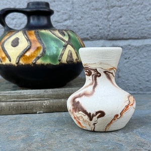 Vintage Nemadji Clay Pottery Vase - Hand Painted Swirl Pottery - Orange/Brown/White -Matte/Smooth -Southwestern/Eclectic/Boho Decor