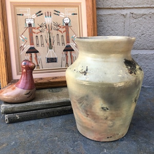 vintage Primitive Mexican(?)Clay Studio Pottery Vase -Traditionnel - Art populaire - Sud-Ouest - Boho - Ferme - Cottage Chic